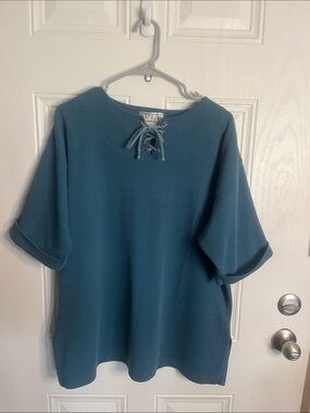 Venezia Teal Lace-Up Short Sleeve Sweatshirt Size 18-20